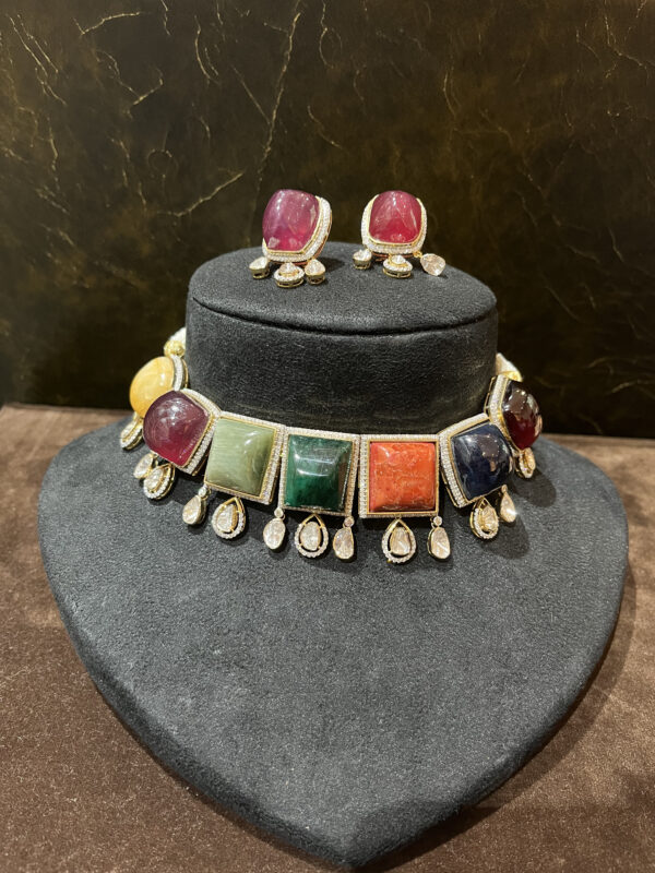 Navratan choker set with nine gemstones