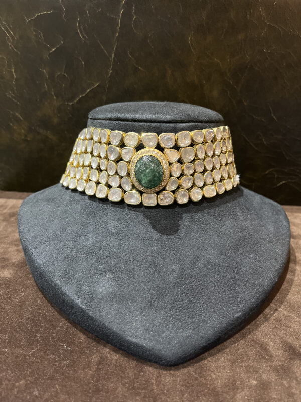choker layered uncut polki-style stones green centerpiece
