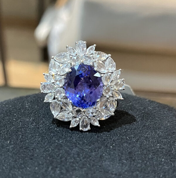 ring with vivid blue center stone